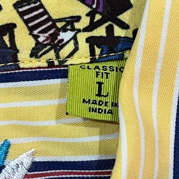 Robert Graham Yellow Striped Button Up Long Sleeve Flip Cuff Shirt - Men's Large - Picture 7 of 10